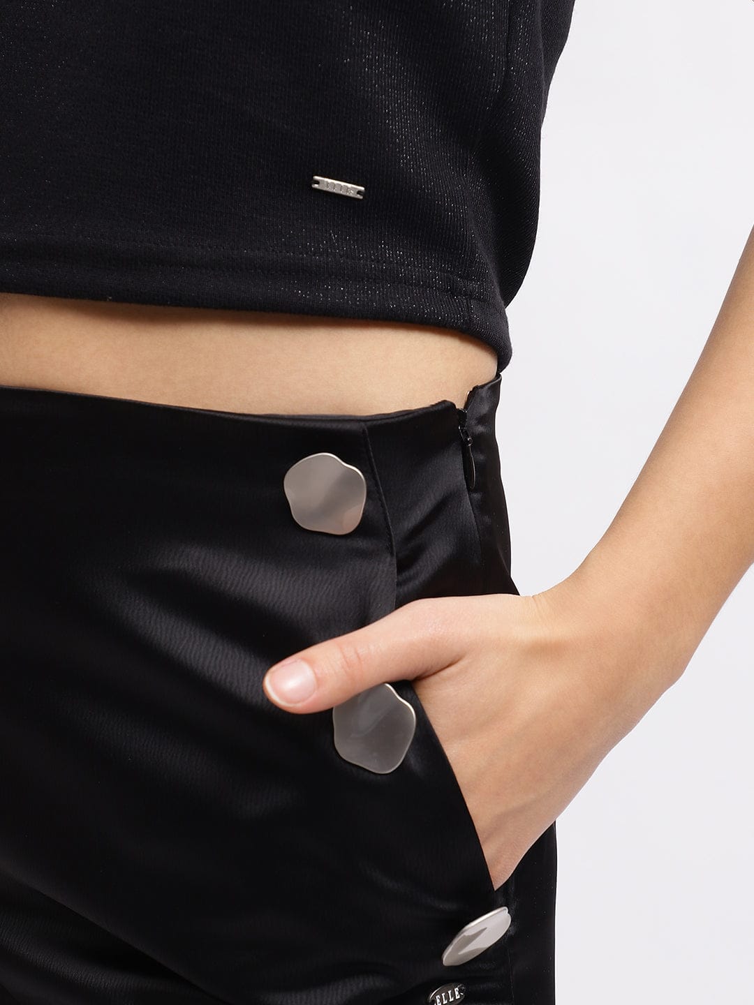 Elle Women Black Square Neck Tshirt