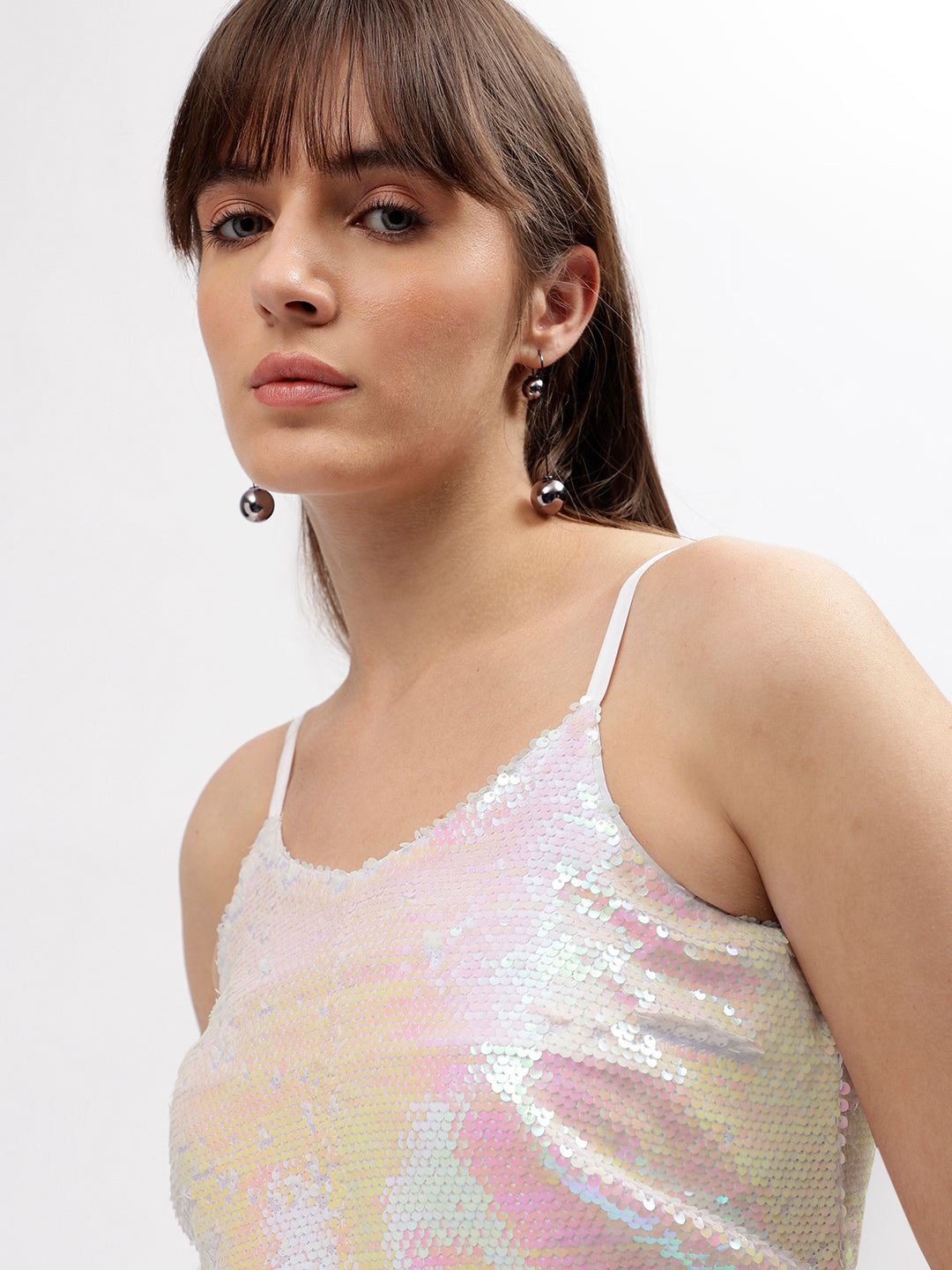 Elle Women Pink Embellished Scoop Neck Shoulder Straps Top