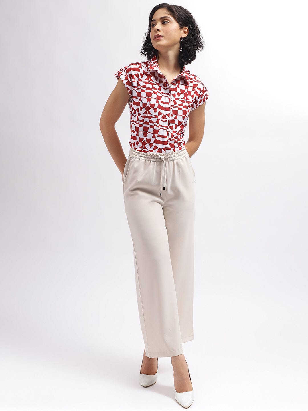 Elle Women Red Collar Top