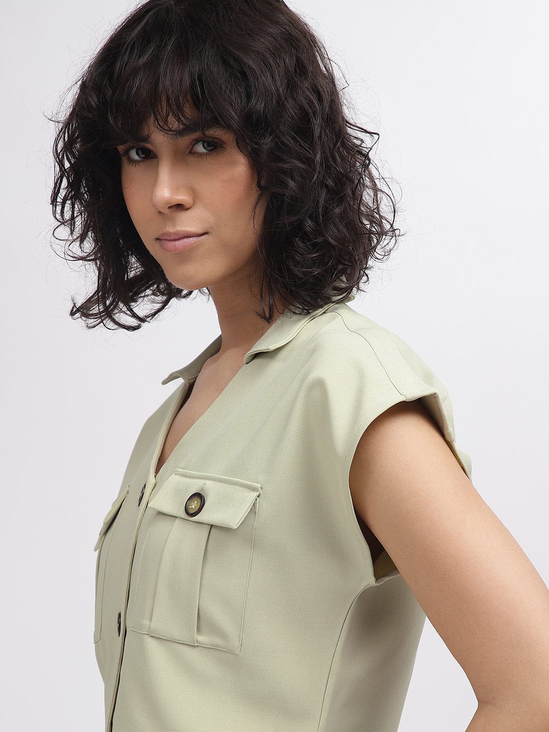 Elle Women Green V Neck Top