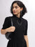 Iconic Women Black Solid Shirt Collar Short Sleeves Dress