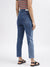 Iconic Women Blue Solid Slim Straight Fit Jeans
