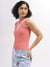 Iconic Women Pink Solid Round Neck Sleeveless T-Shirt