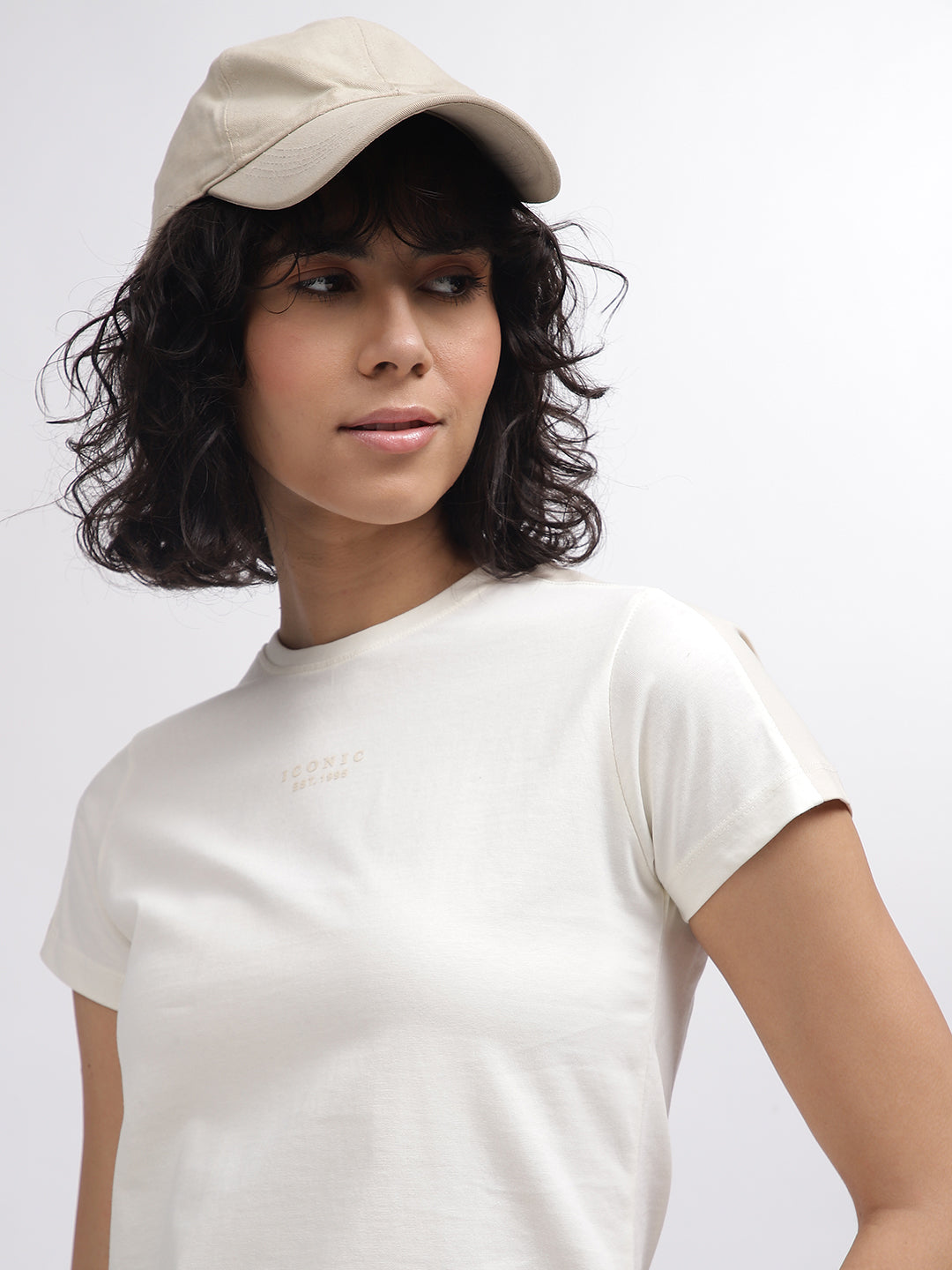 Iconic Women White Solid Round Neck Short Sleeves T-Shirt