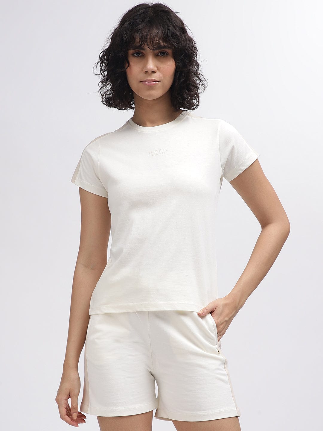 Iconic Women White Round Neck Tshirt