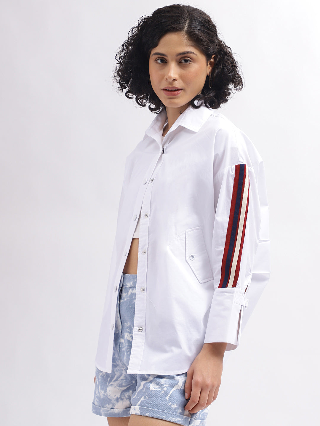 Iconic Women White Solid Spread Collar Full Sleeves Shirt