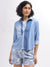 Iconic Women Blue Colour Blocked Spread Collar Full Sleeves Shirt