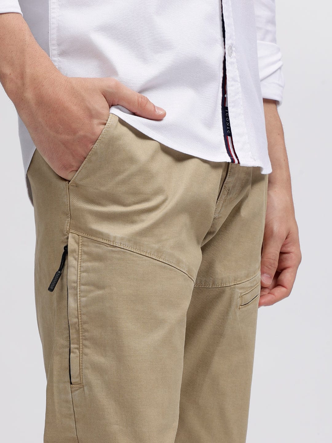 Iconic Men Beige Regular Fit Trouser