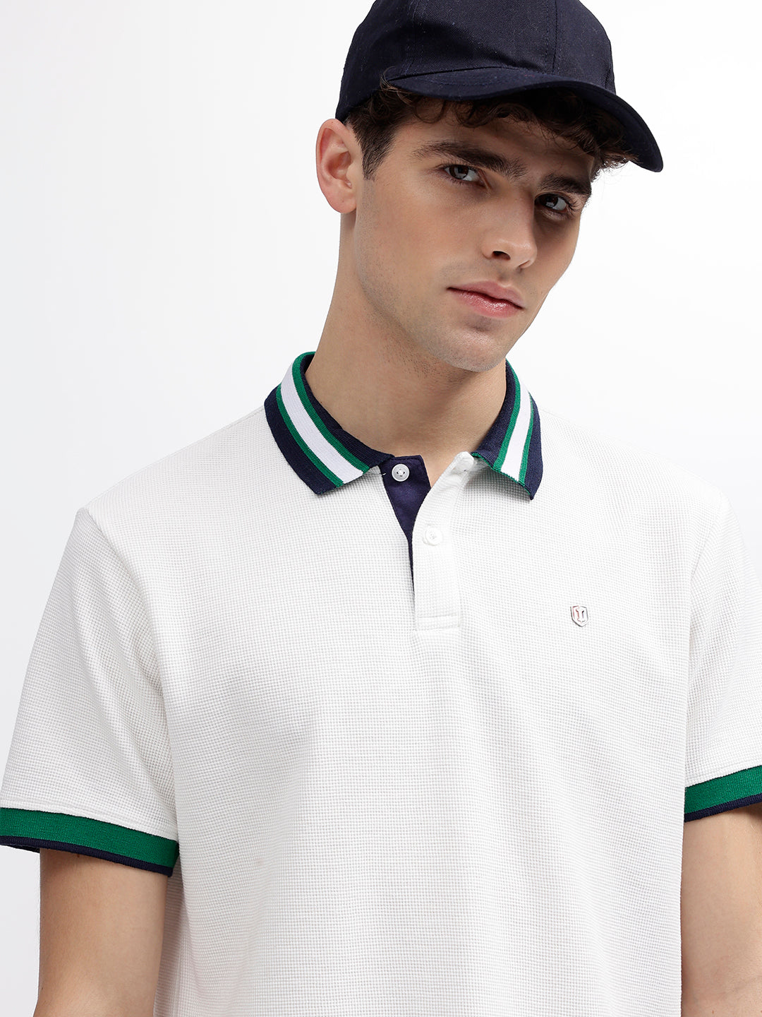 Iconic Men White Solid Polo Collar Short Sleeves T-Shirt
