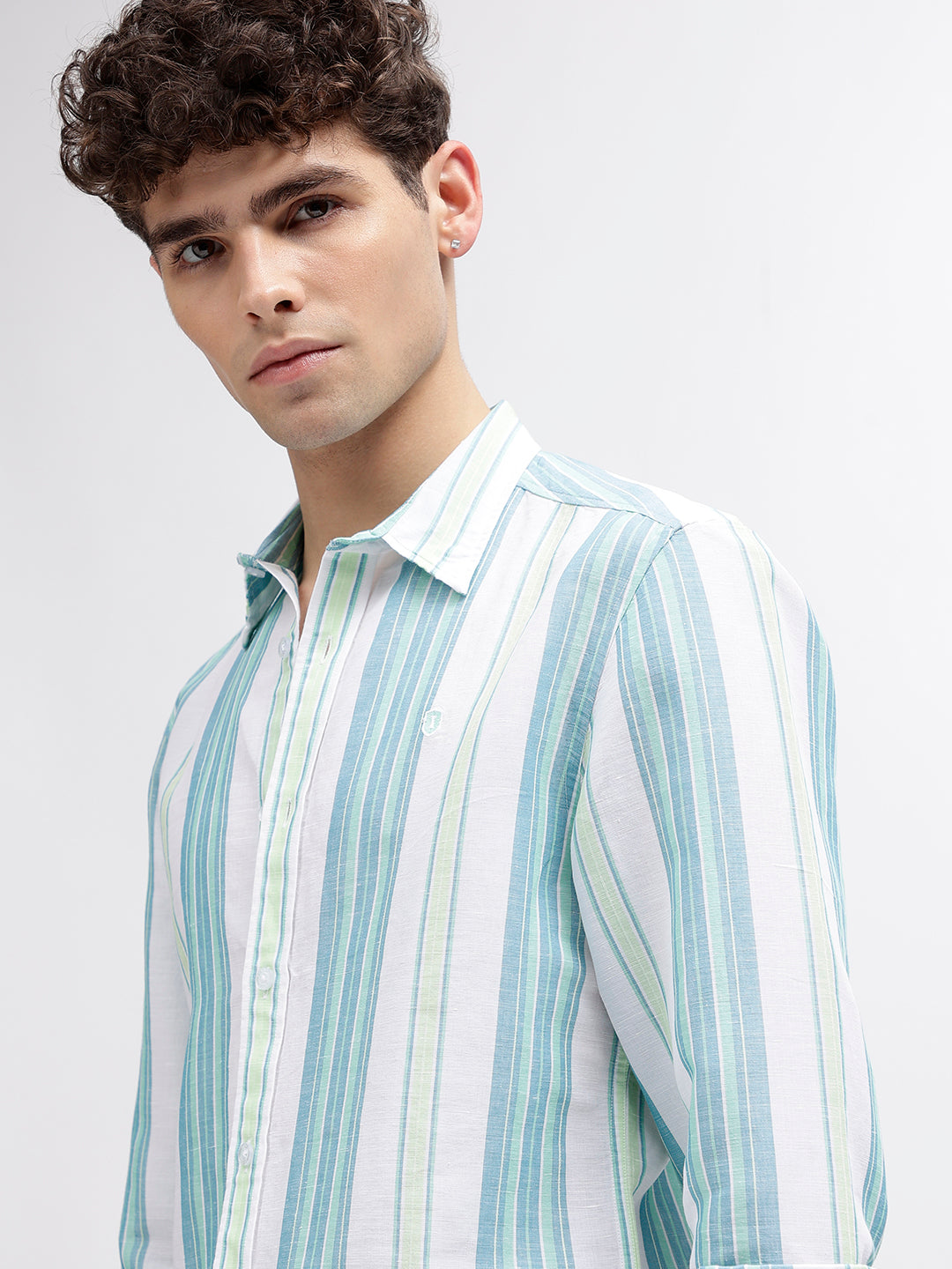Iconic Men White Striped Spread Collar Full Sleeves Shirt