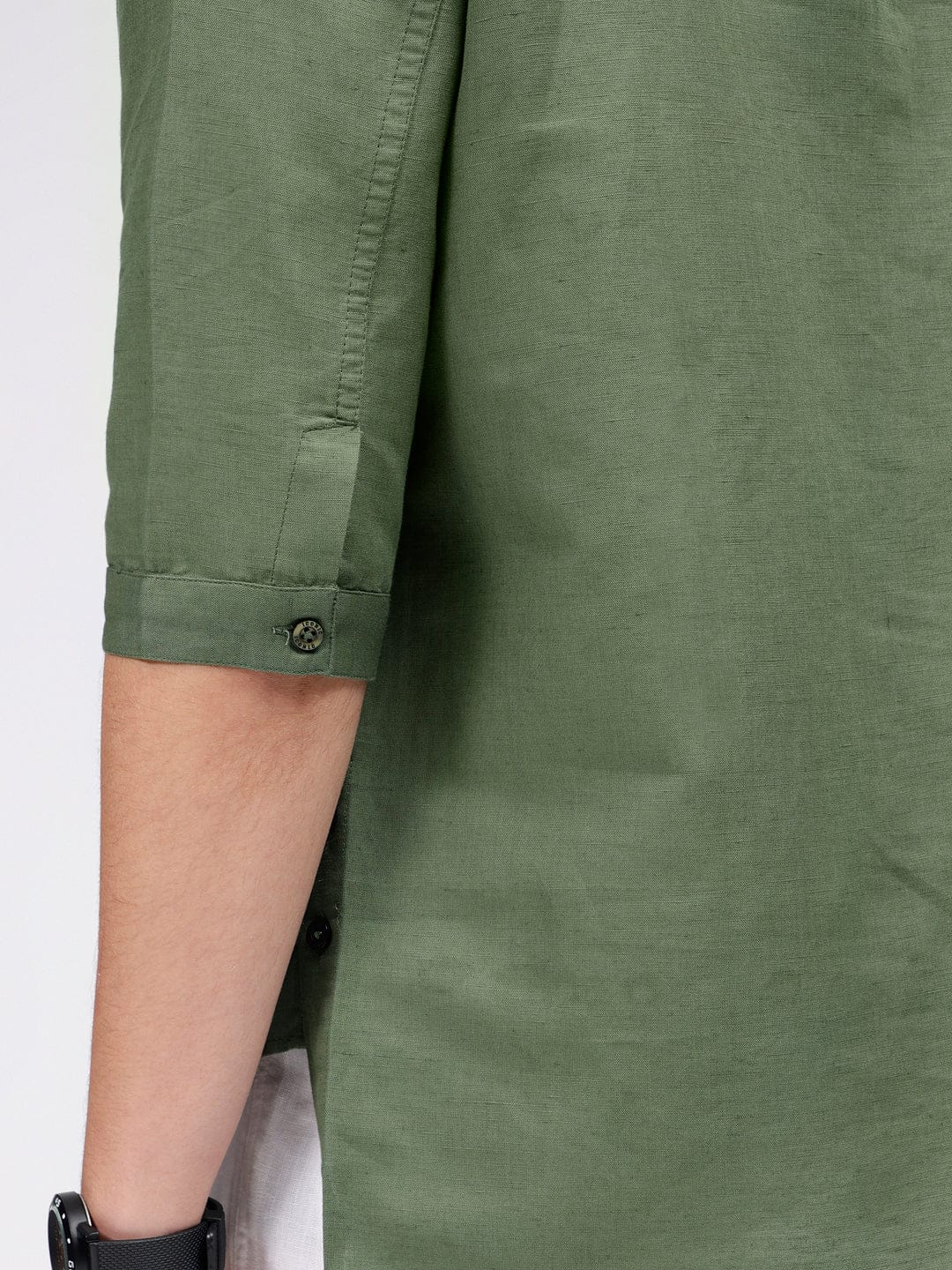 Iconic Men Green Mandarin Collar Shirt