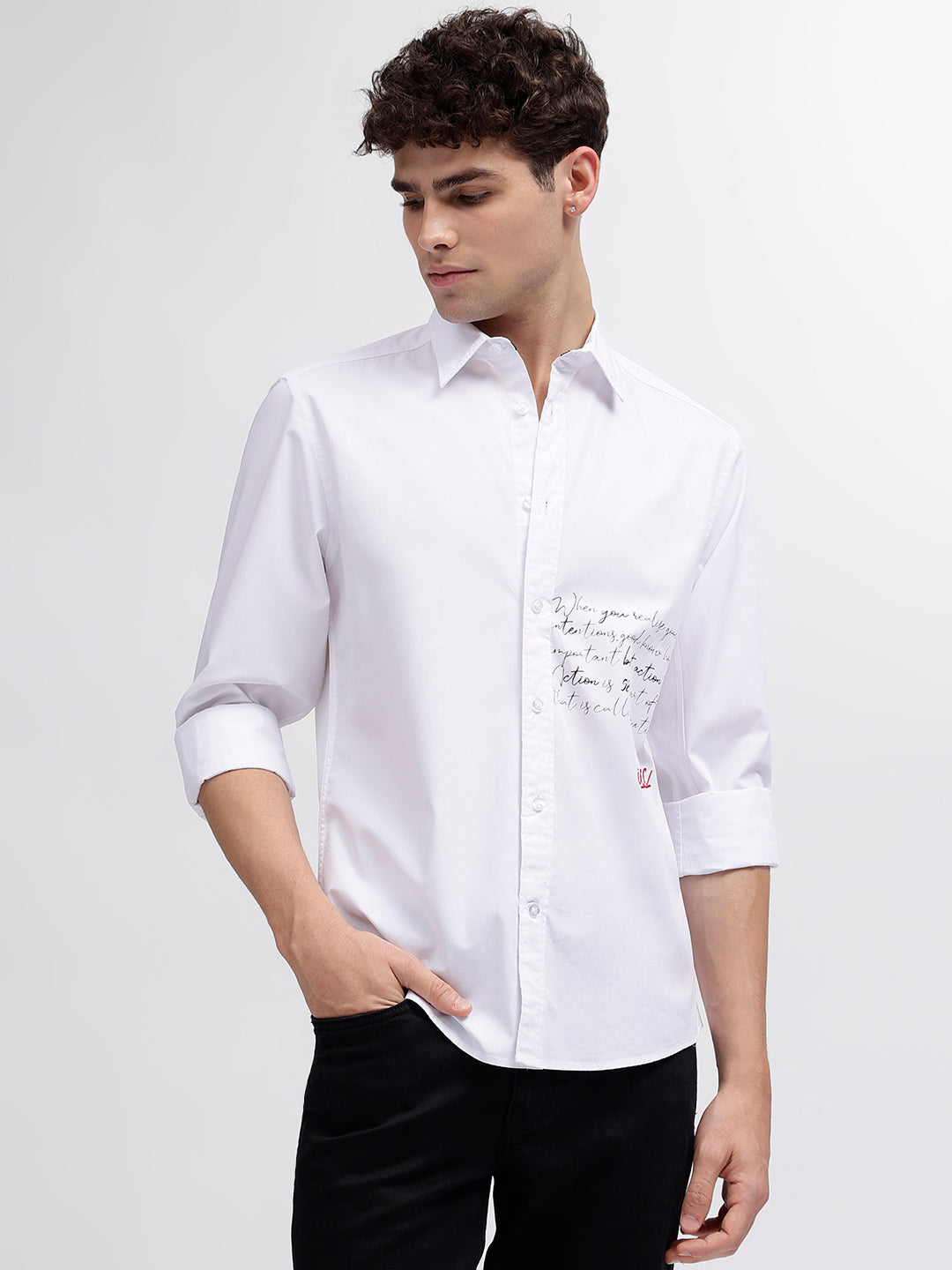 Iconic Men White Solid Spread Collar Full Sleeves Shirt