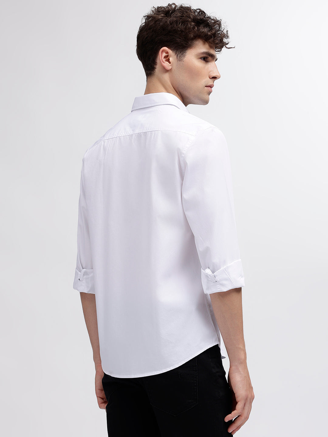 Iconic Men White Solid Spread Collar Full Sleeves Shirt