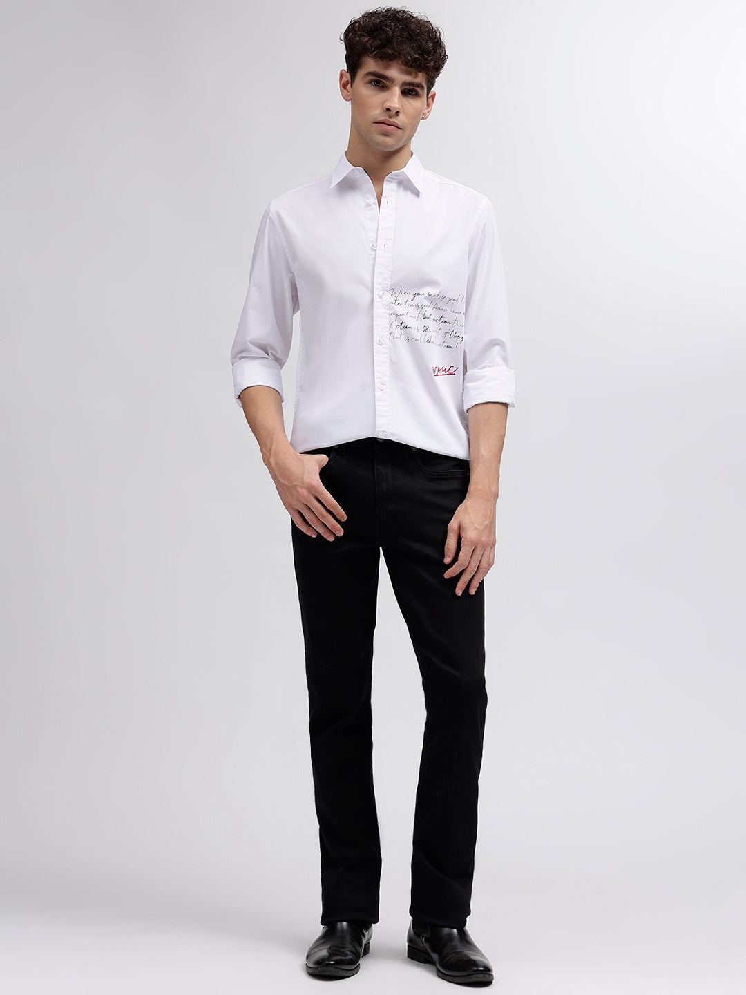 Iconic Men White Solid Spread Collar Full Sleeves Shirt