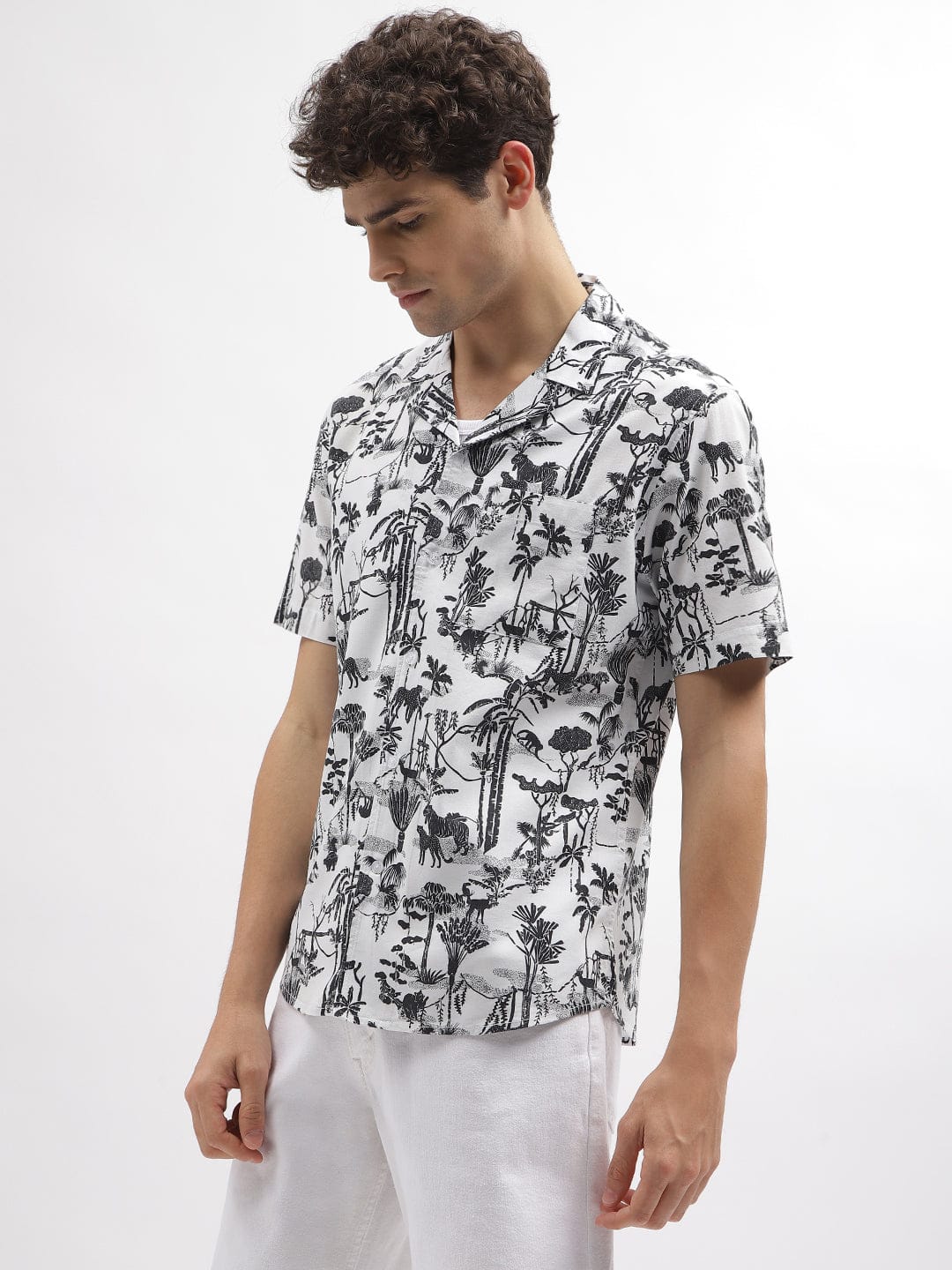 Iconic Men Black Resort Collar Shirt