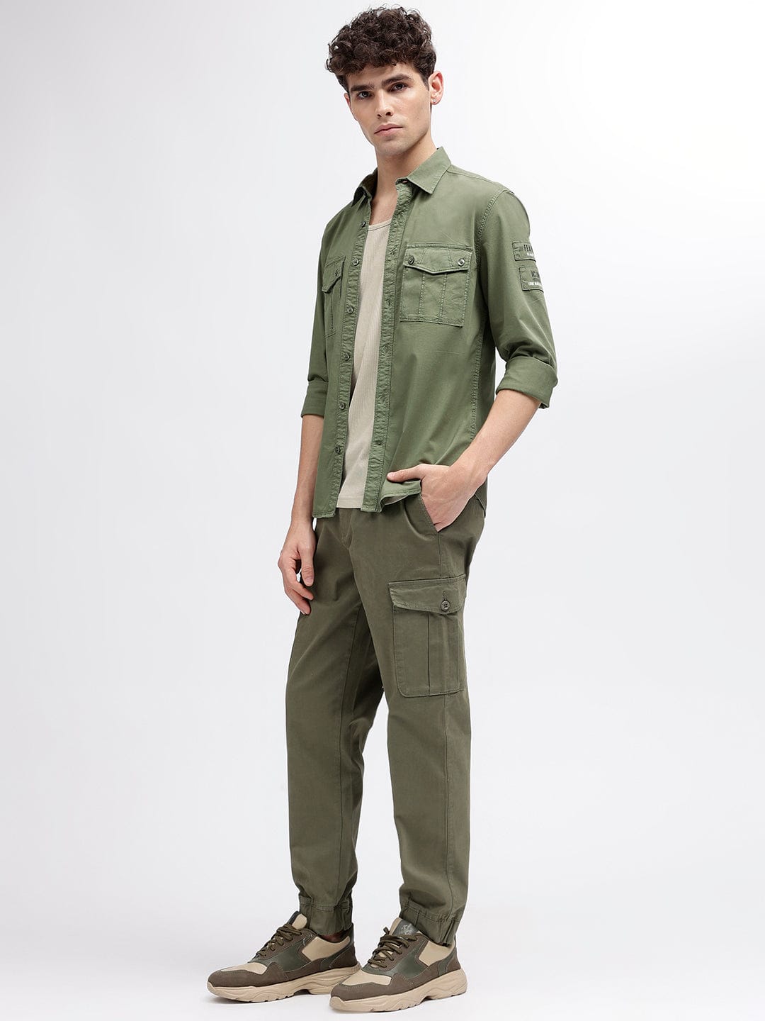 Iconic Men Green Shirt Collar Shirt