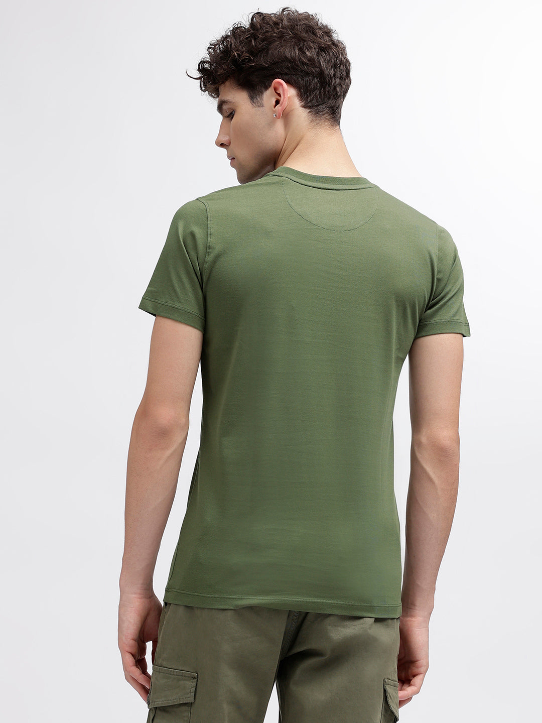 Iconic Men Olive Embroidered Round Neck Short Sleeves T-Shirt