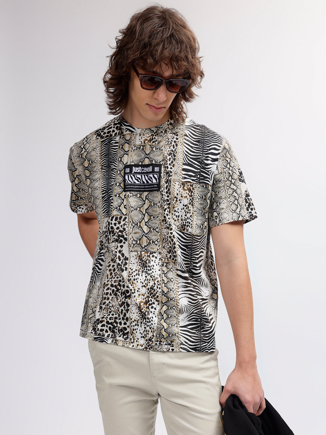 Just Cavalli Men Multi Color Printed Round Neck Short Sleeves T-shirt