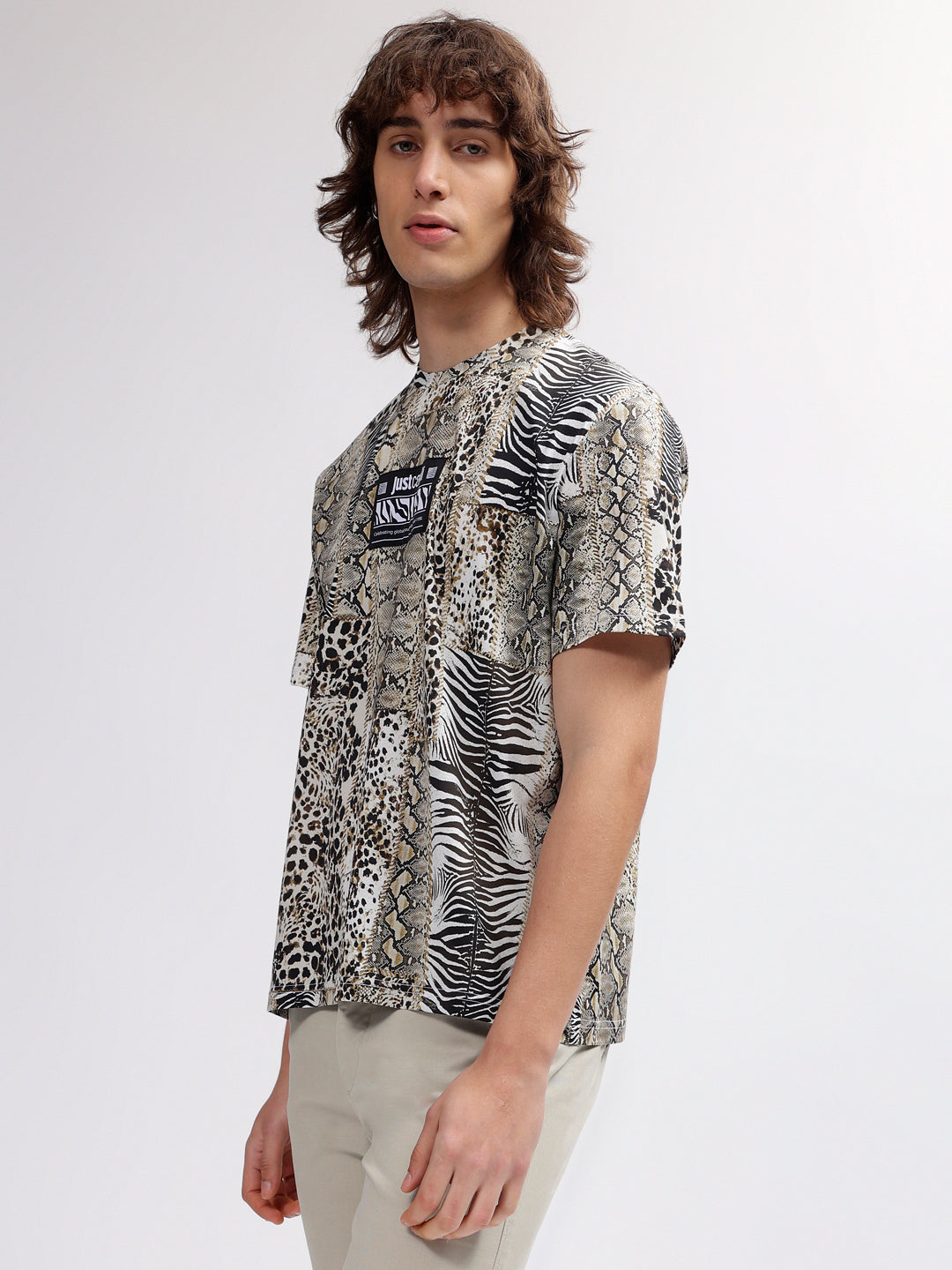 Just Cavalli Men Multi Color Printed Round Neck Short Sleeves T-shirt