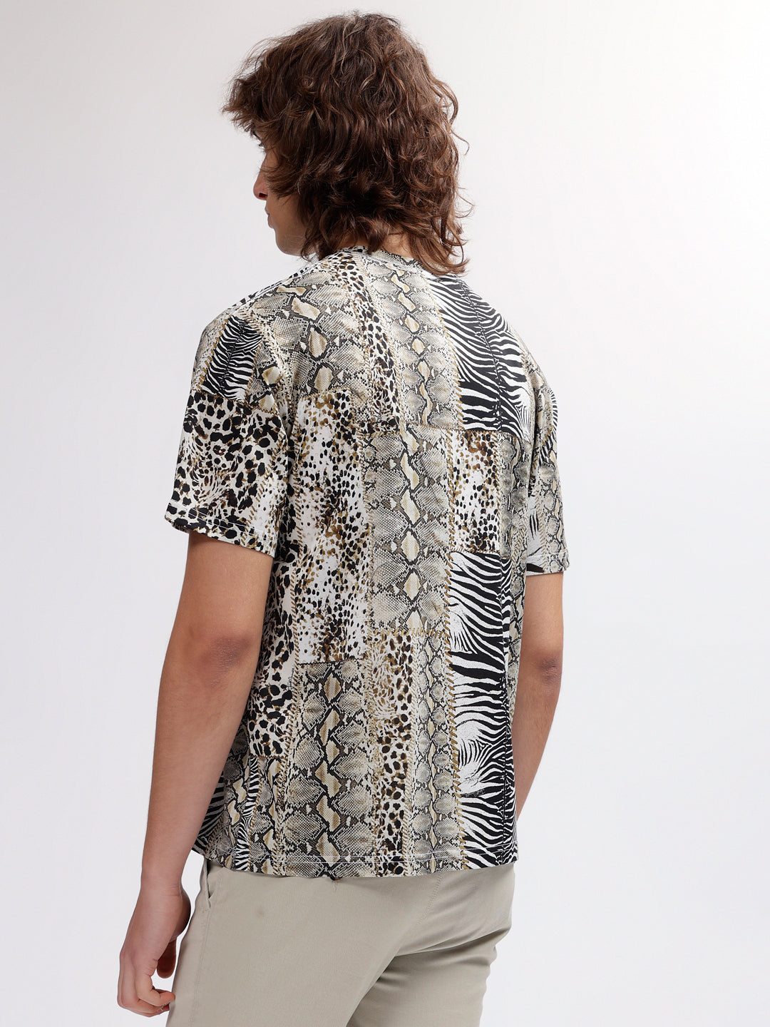 Just Cavalli Men Multi Color Printed Round Neck Short Sleeves T-shirt