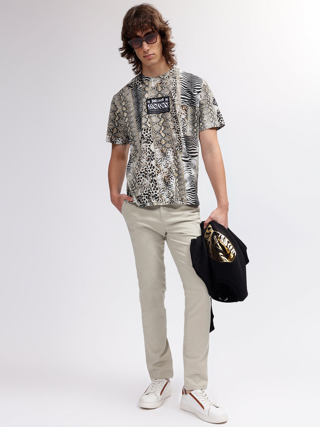 Just Cavalli Men Multi Color Printed Round Neck Short Sleeves T-shirt