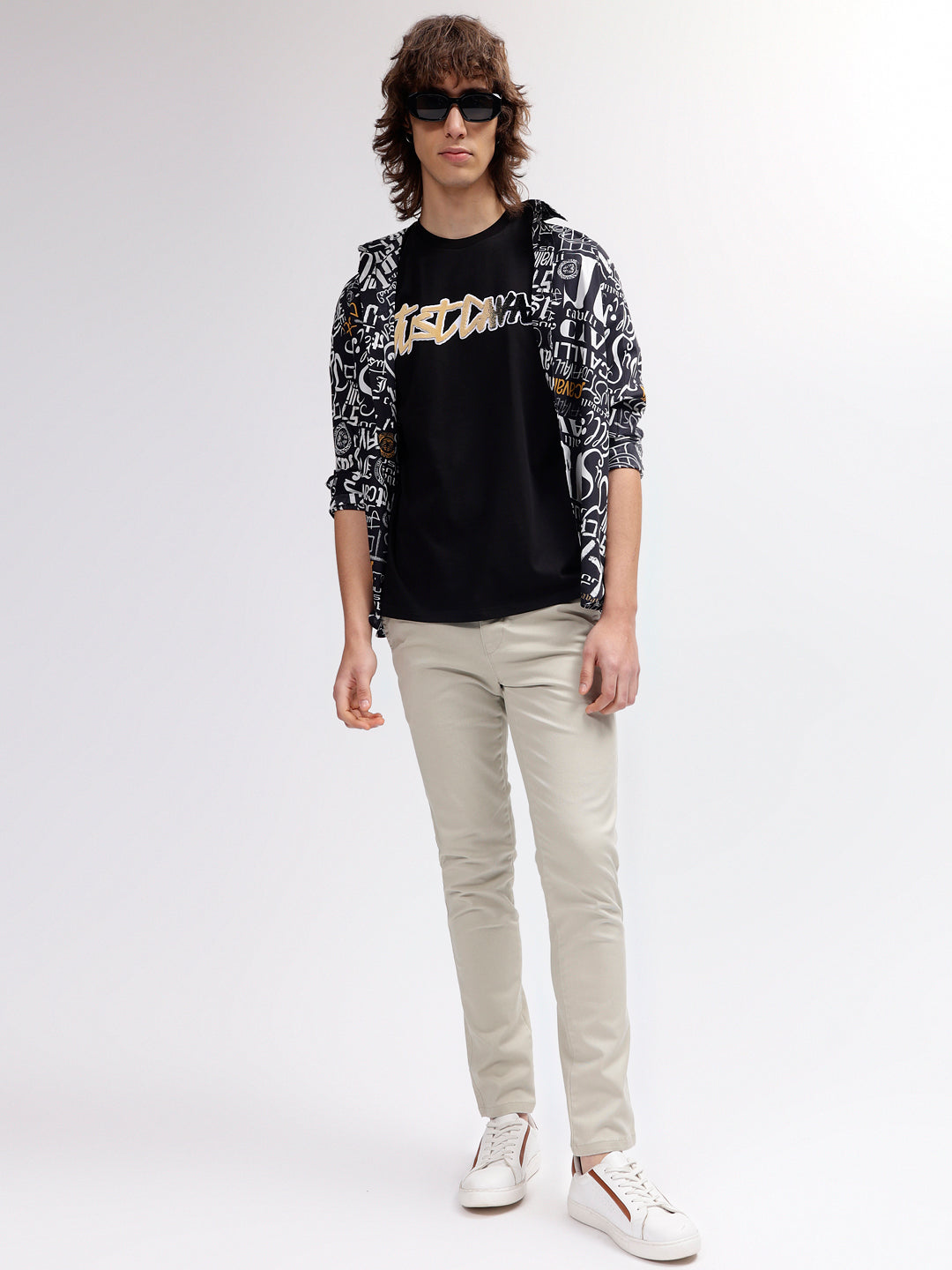 Just Cavalli Men Black Printed Round Neck Short Sleeves T-shirt