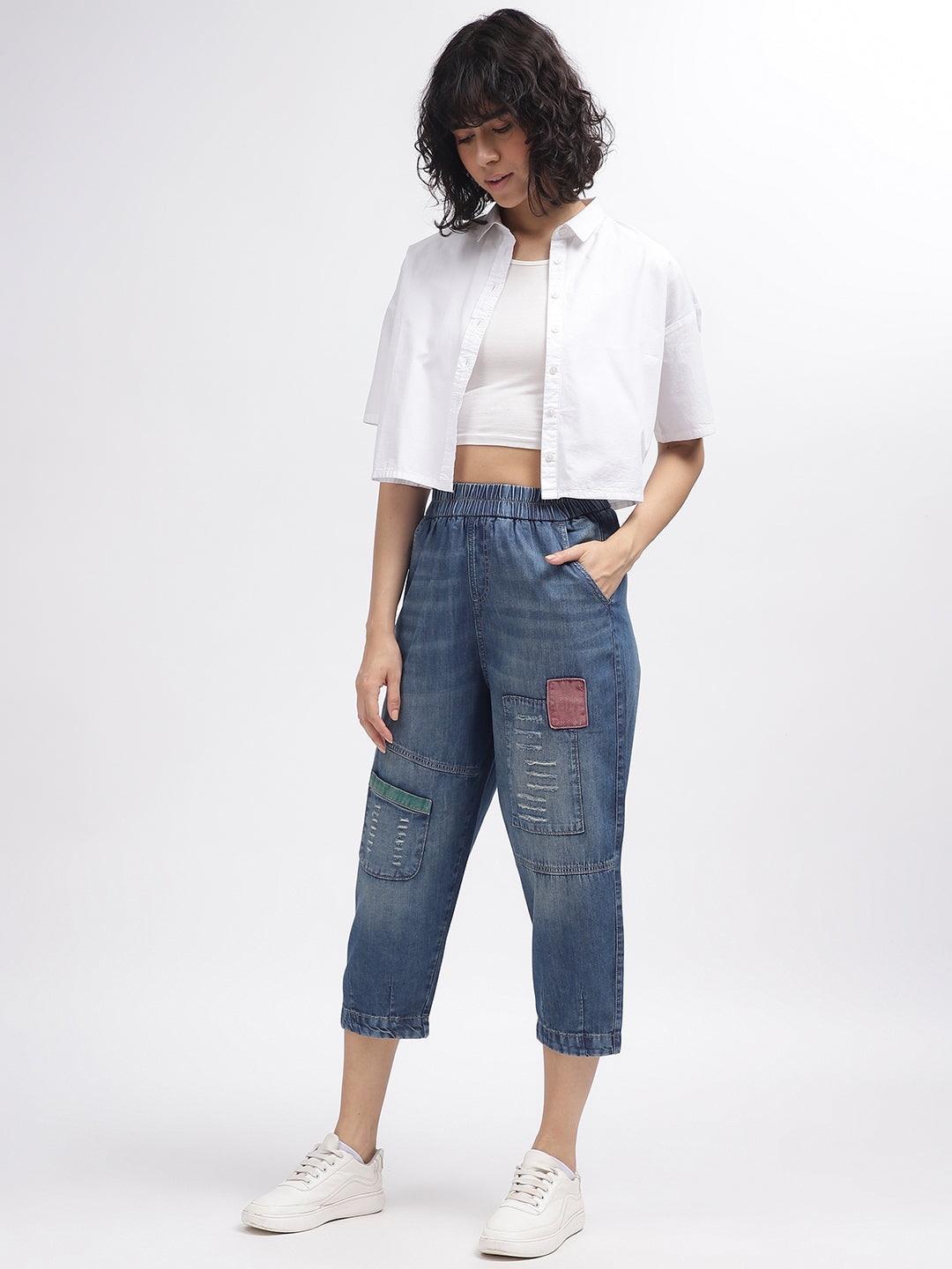Iconic Women Blue Solid Relaxed Fit Jeans