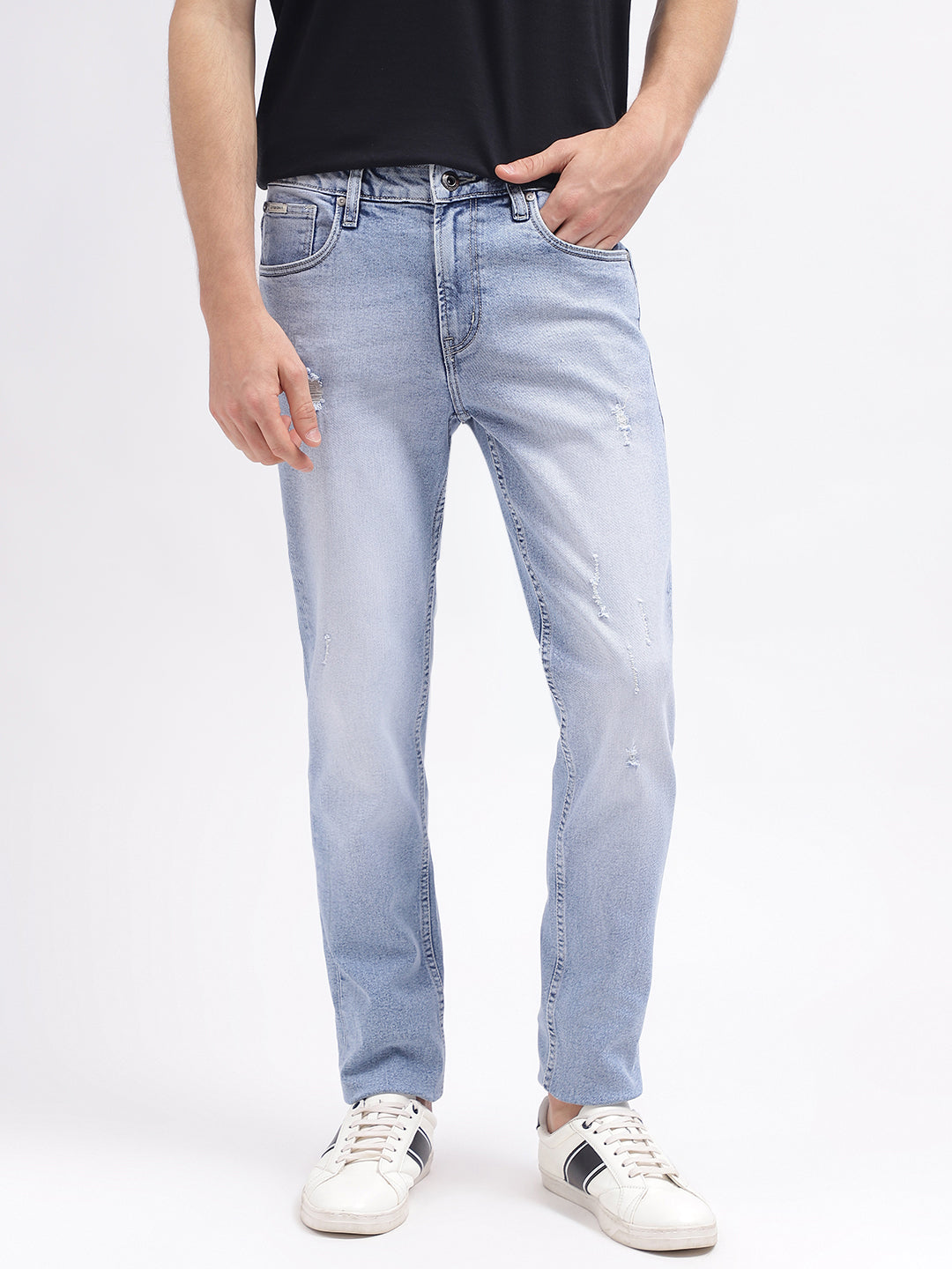 Shop Lindbergh Men Blue Solid Slim Fit Mid-Rise Jeans Online