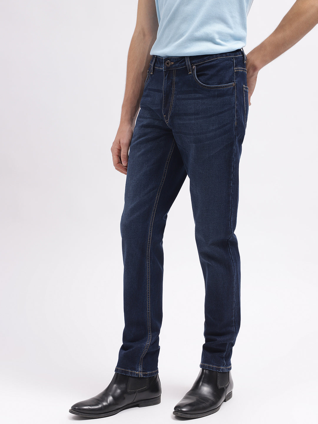 Lindbergh Men Blue Solid Slim Fit Mid-Rise Jeans