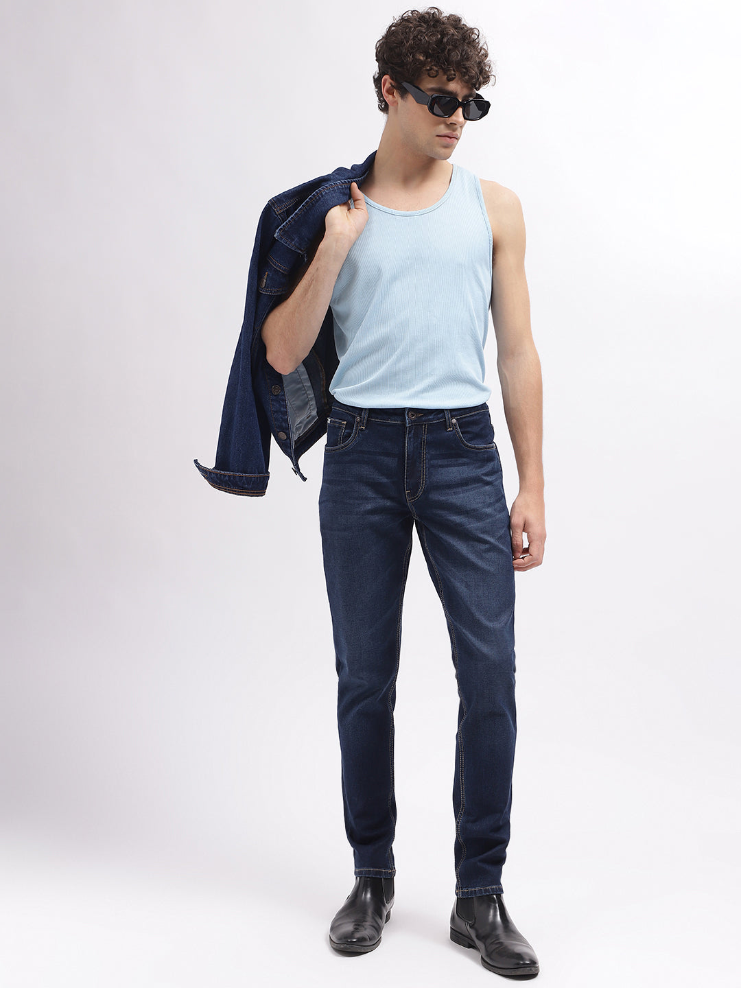 Lindbergh Men Blue Solid Slim Fit Mid-Rise Jeans