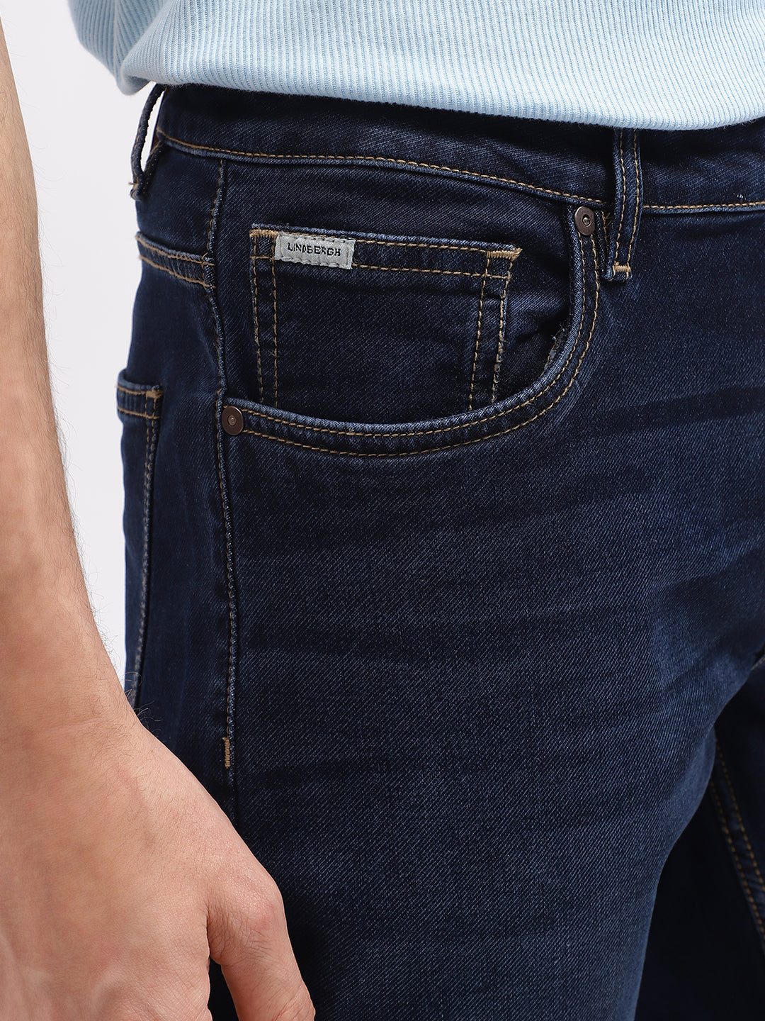 Lindbergh Men Blue Solid Slim Fit Mid-Rise Jeans