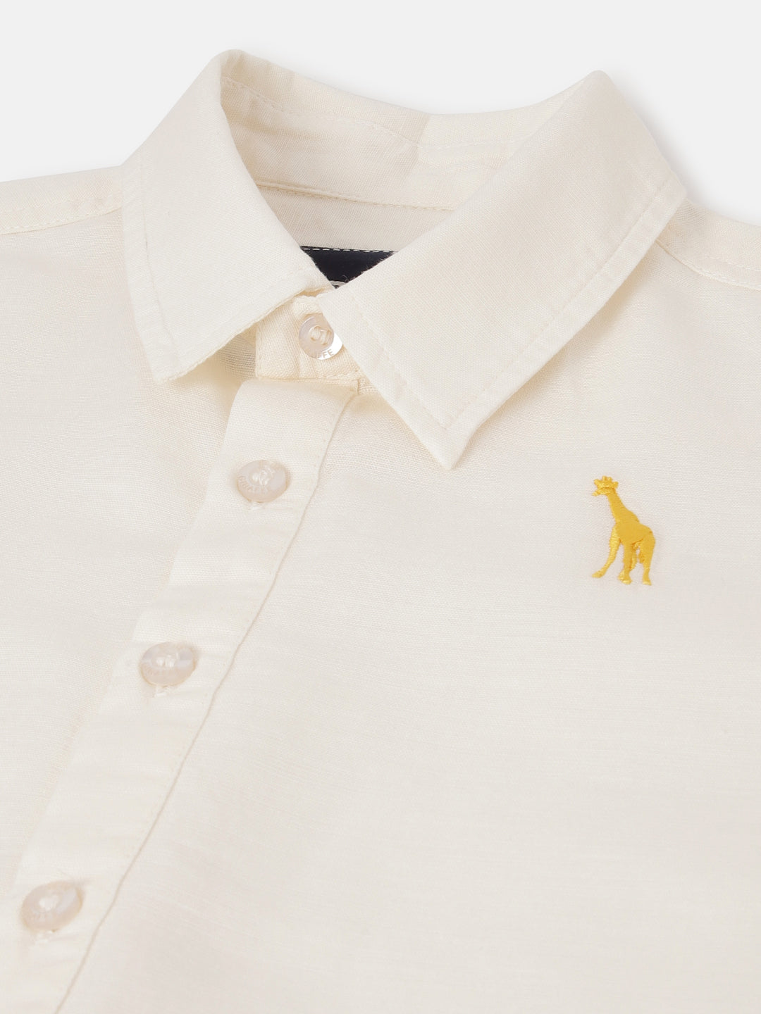 Blue Giraffe Boys Cream Solid Spread Collar Short Sleeves Shirt
