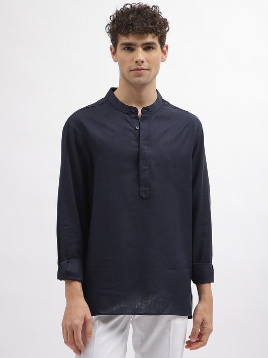 Antony Morato Men Blue Solid Mandarin Collar Full Sleeves Shirt