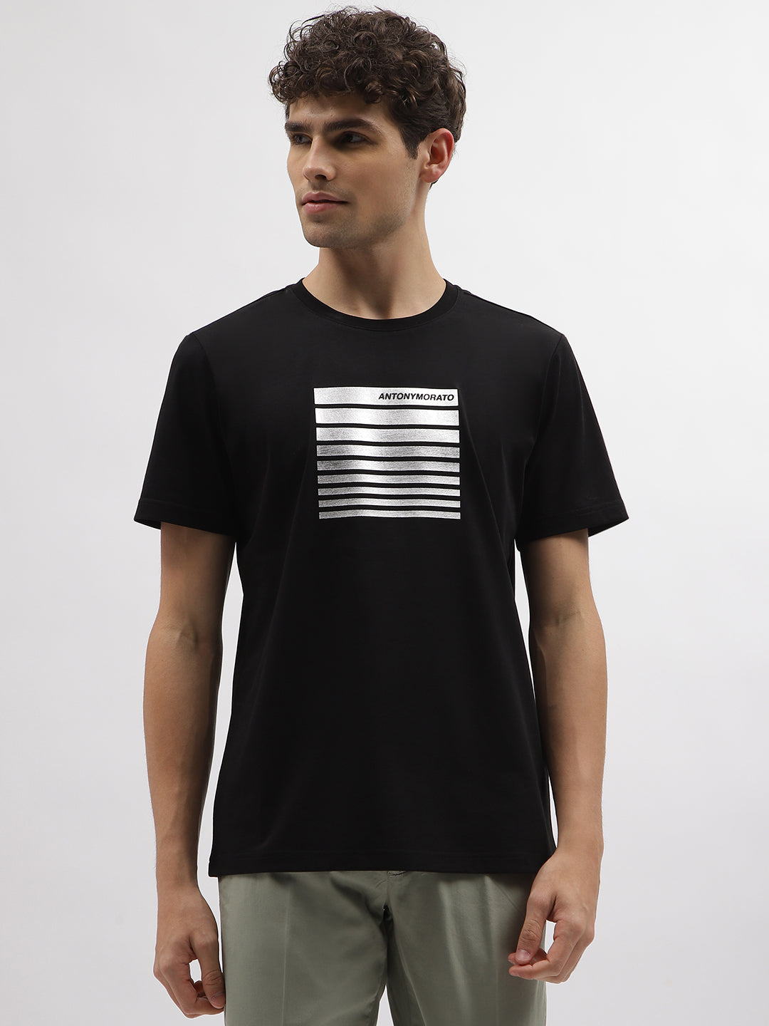 Antony Morato Men Black Printed Round Neck Short Sleeves Tshirt
