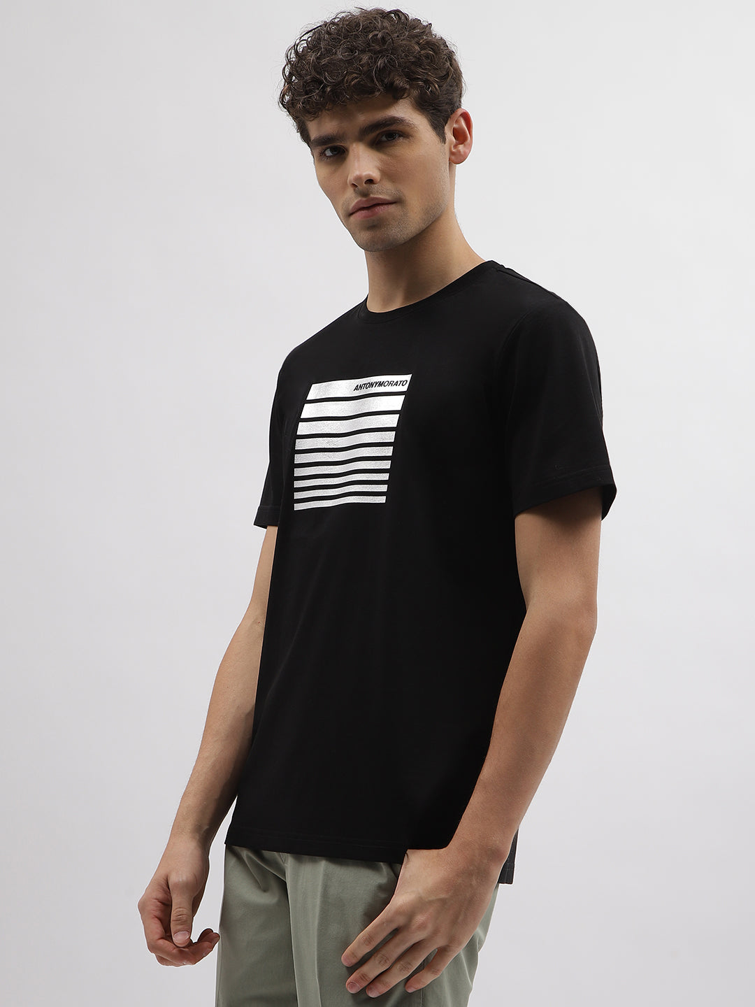 Antony Morato Men Black Printed Round Neck Short Sleeves Tshirt