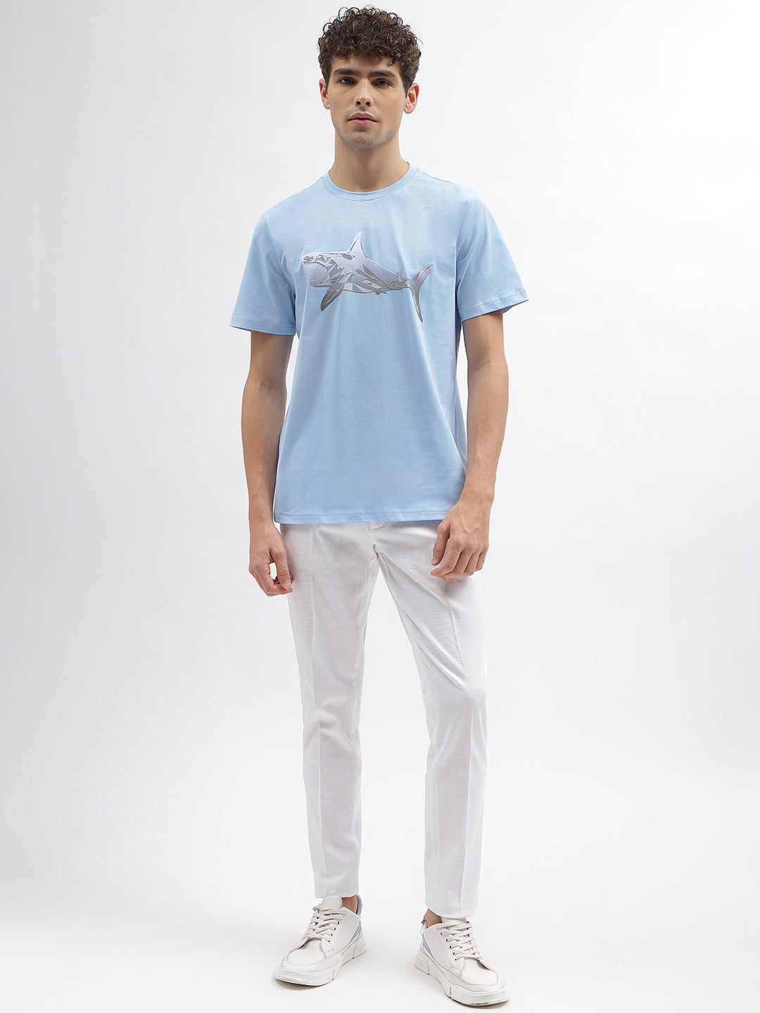Antony Morato Men Blue Printed Round Neck Short Sleeves Tshirt