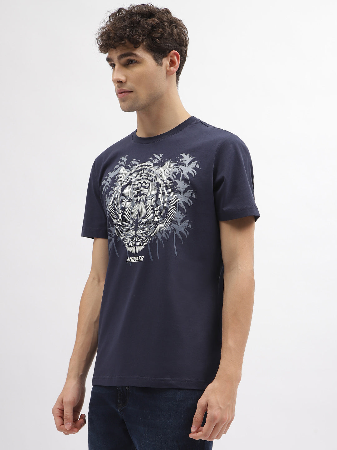 Antony Morato Men Blue Printed Round Neck Short Sleeves Tshirt