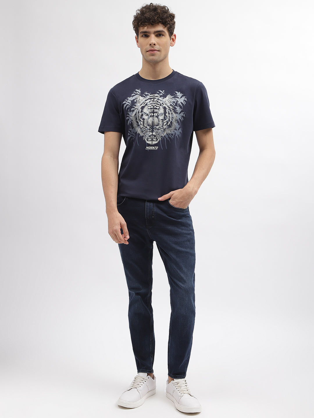 Antony Morato Men Blue Printed Round Neck Short Sleeves Tshirt