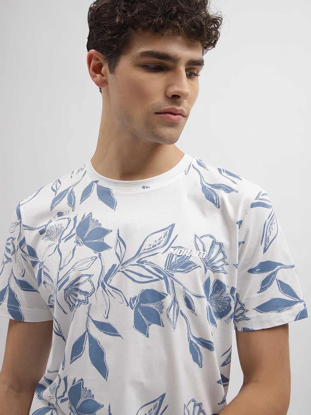 Antony Morato Men Blue Printed Round Neck Short Sleeves Tshirt