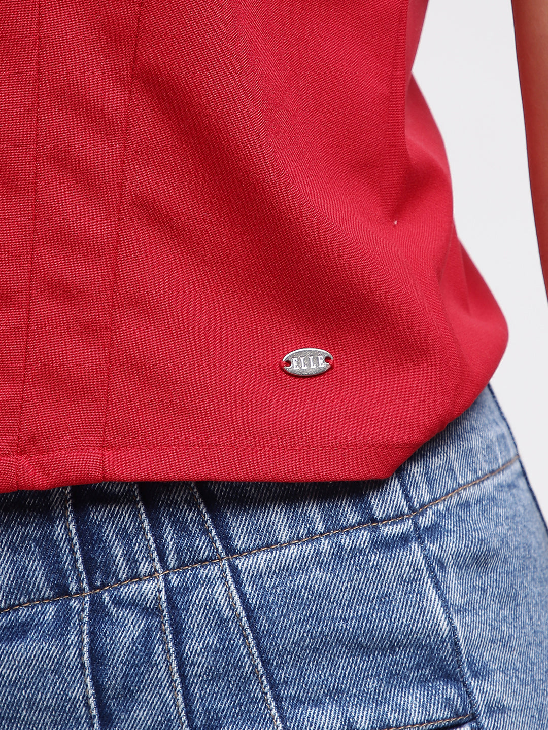 Elle Women Red Solid Resort Colar Short Sleeves Shirt