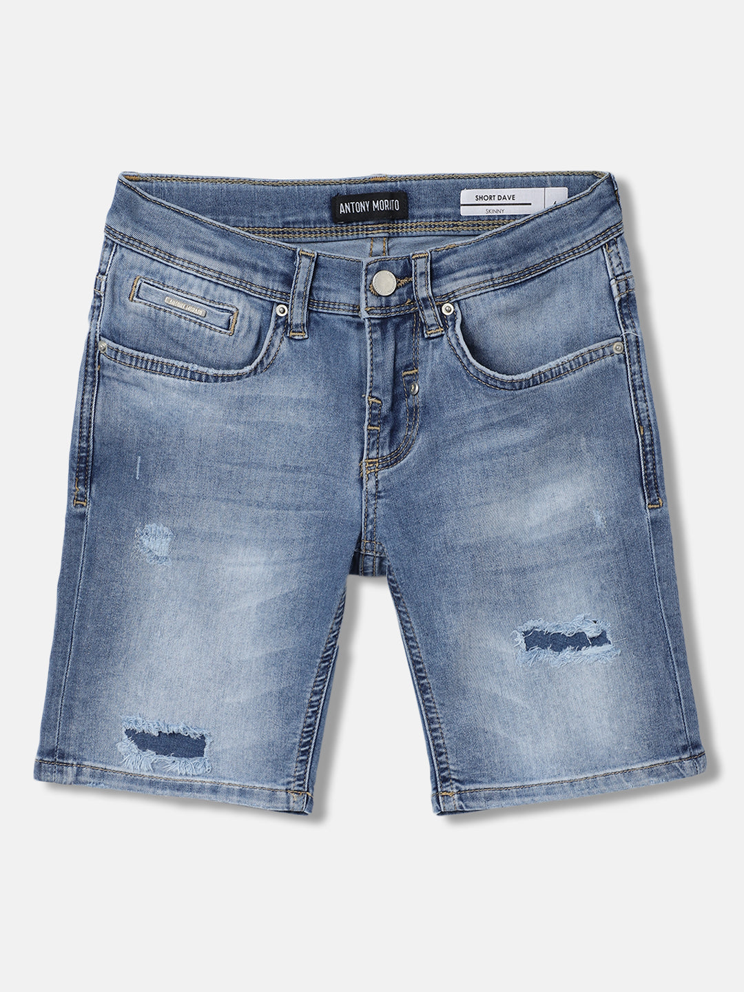 Antony Morato Boys Blue Solid Skinny Fit Mid-Rise Shorts