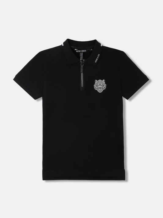 Antony Morato Boys Black Solid Polo Collar Short Sleeves T-Shirt