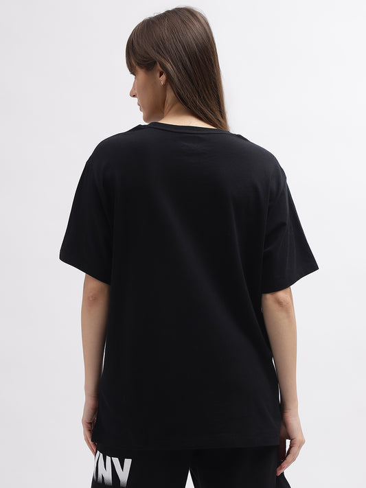 Dkny Women Black Printed Round Neck Short Sleeves T-Shirt
