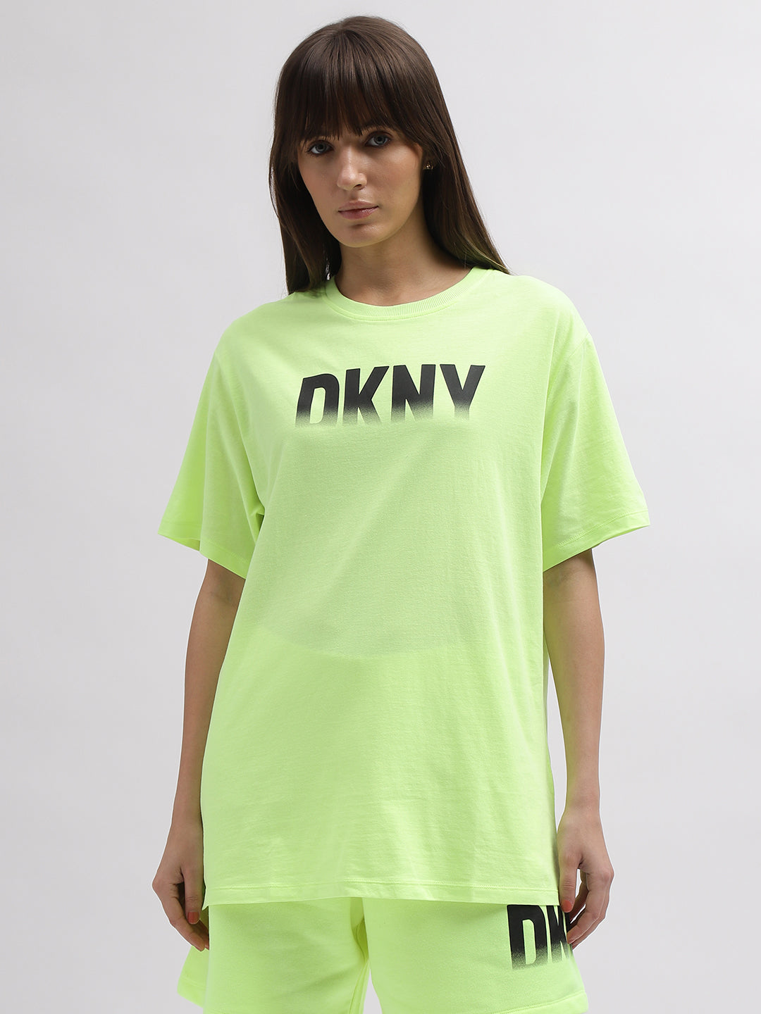 Dkny Women Green Printed Round Neck Short Sleeves Tshirt