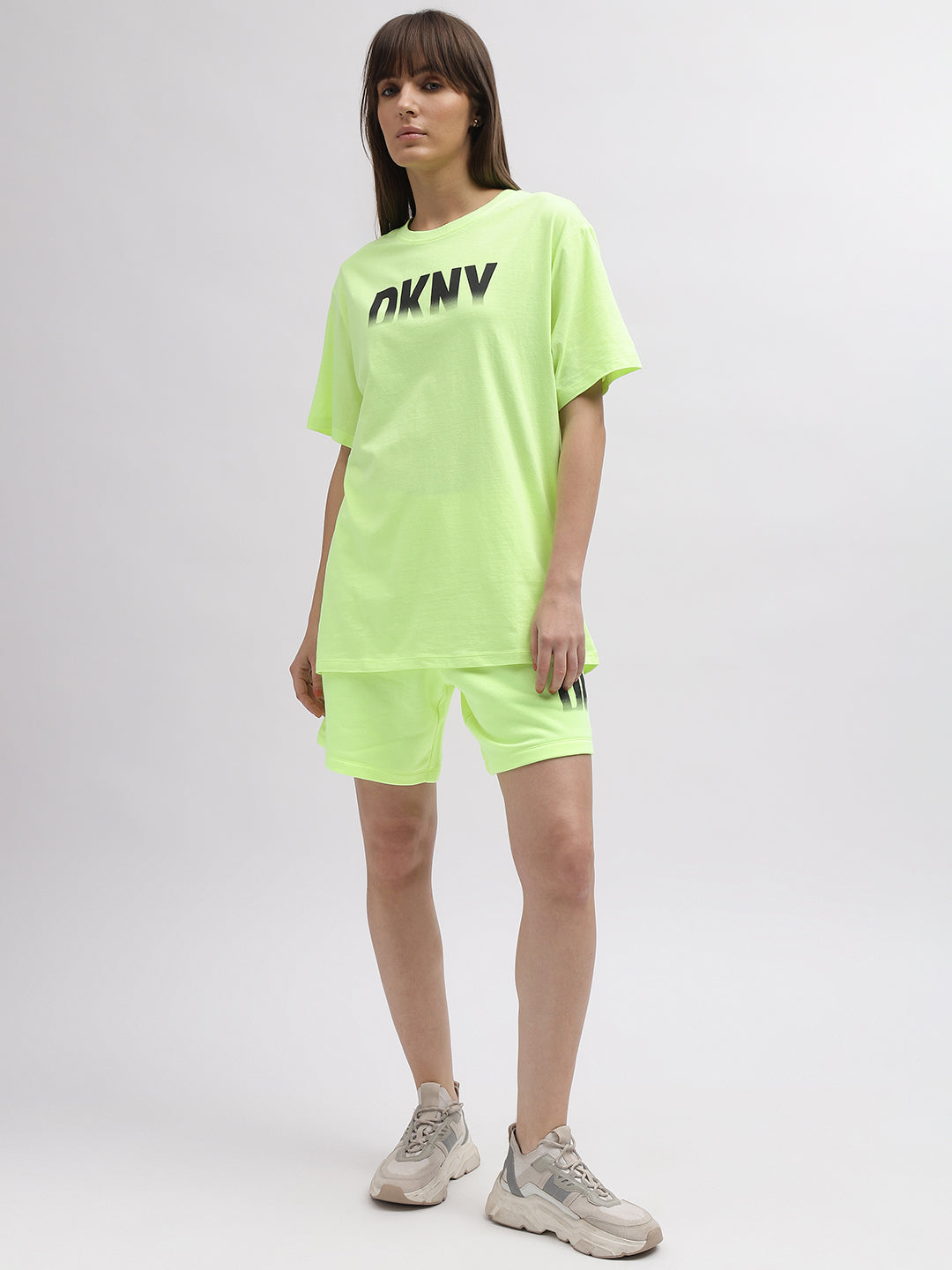 Dkny Women Green Printed Round Neck Short Sleeves Tshirt