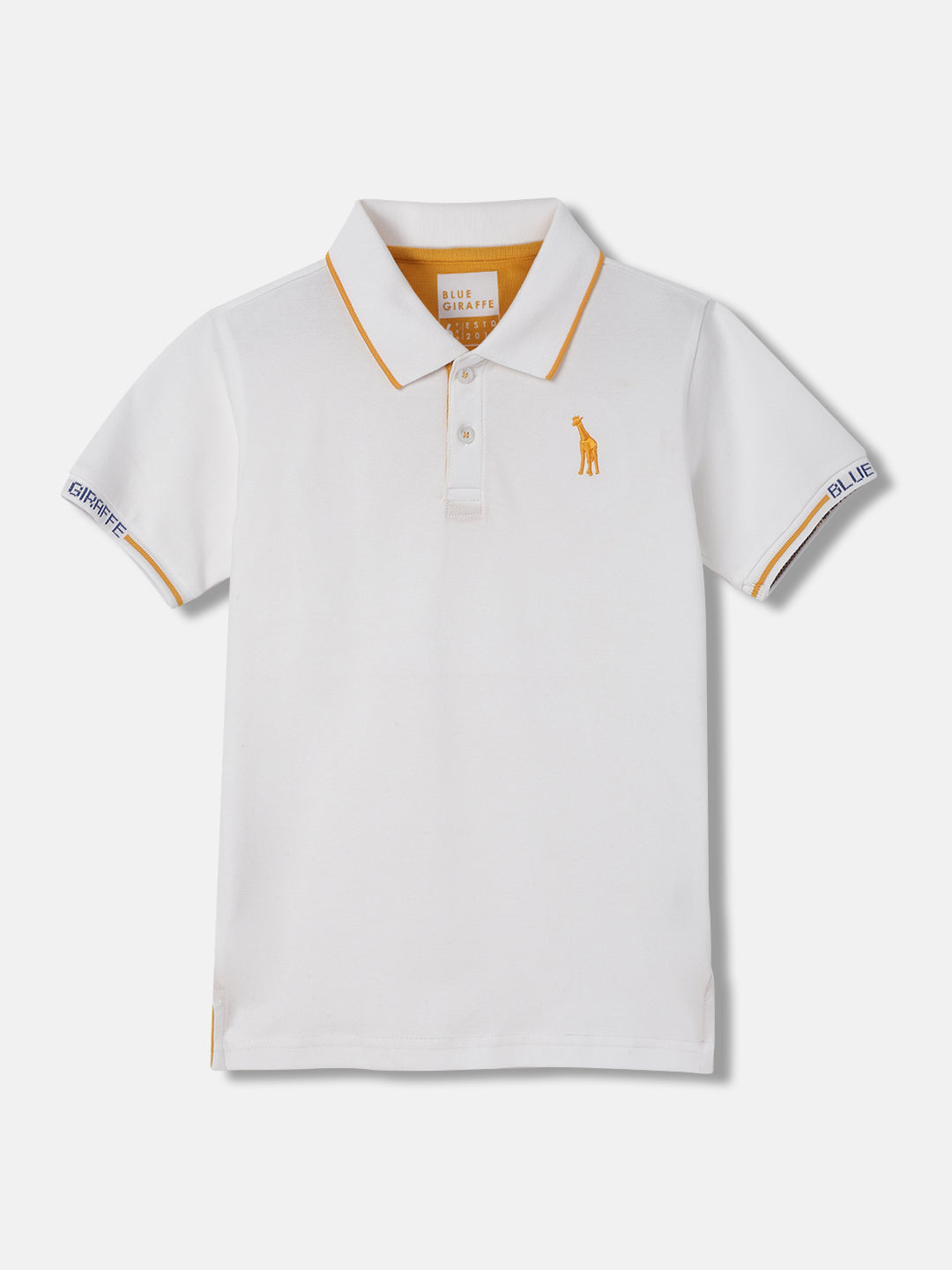 Blue Giraffe Boys White Solid Polo Collar Short Sleeves Tshirt