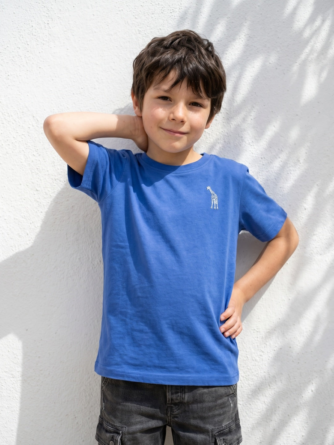 Blue Giraffe Boys Deep Blue Solid Round Neck Short Sleeve Tshirt
