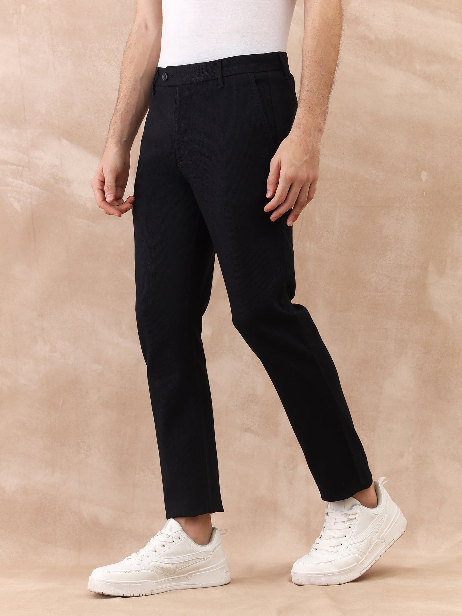 Iconic Men Blue Slim Fit Textured Trouser