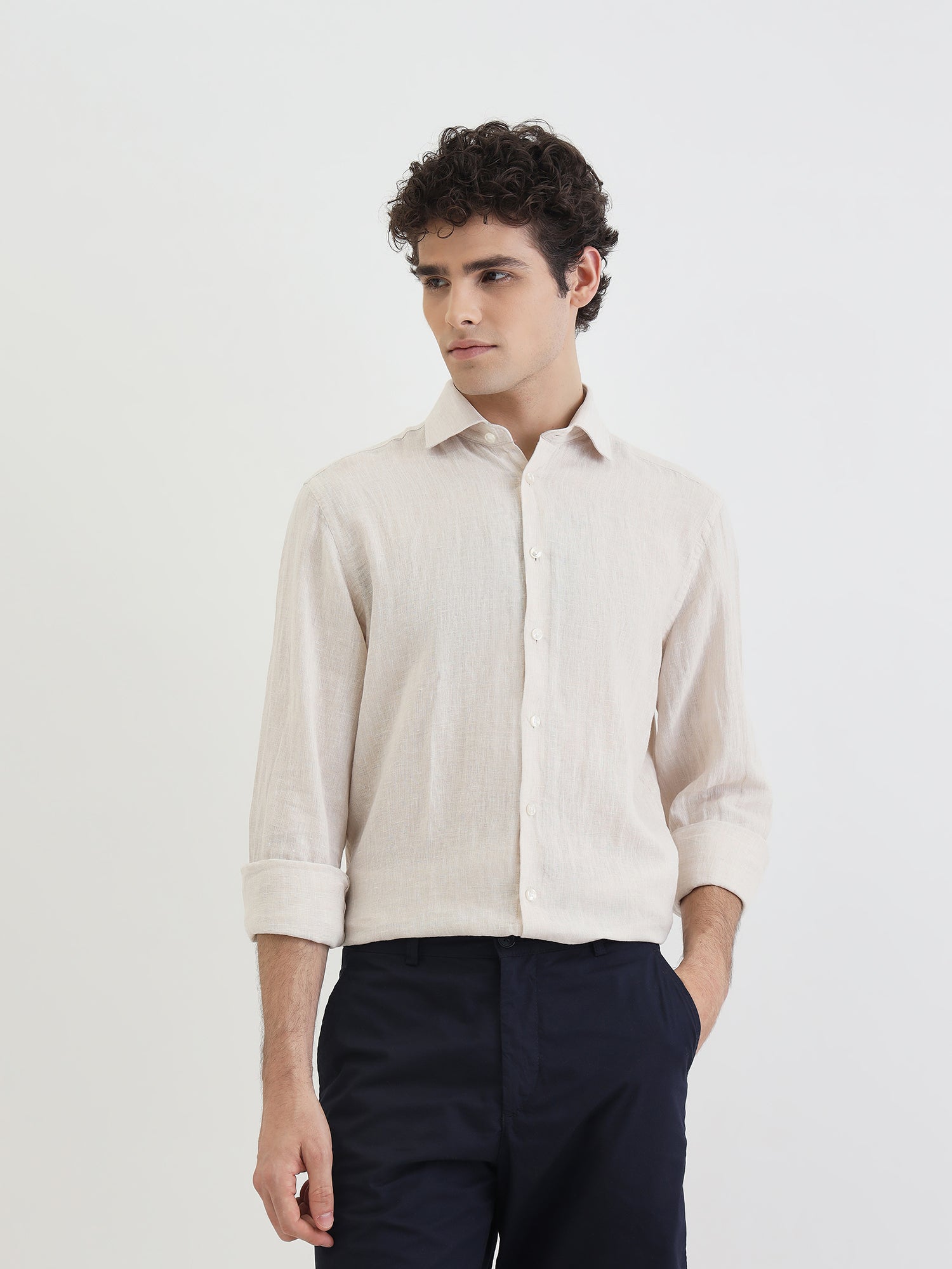 Bruun & Stengade Men Beige Solid Collar Shirt