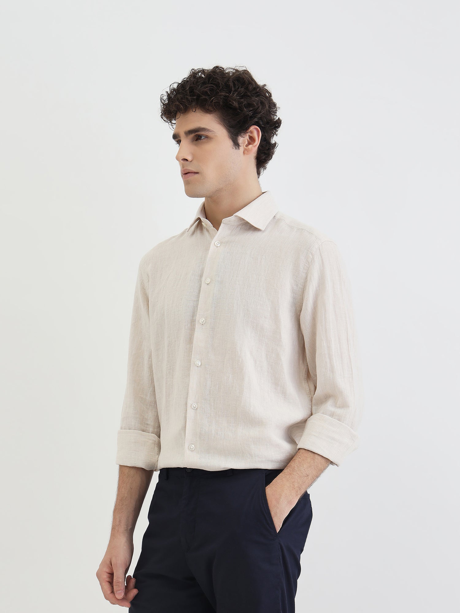 Bruun & Stengade Men Beige Solid Collar Shirt